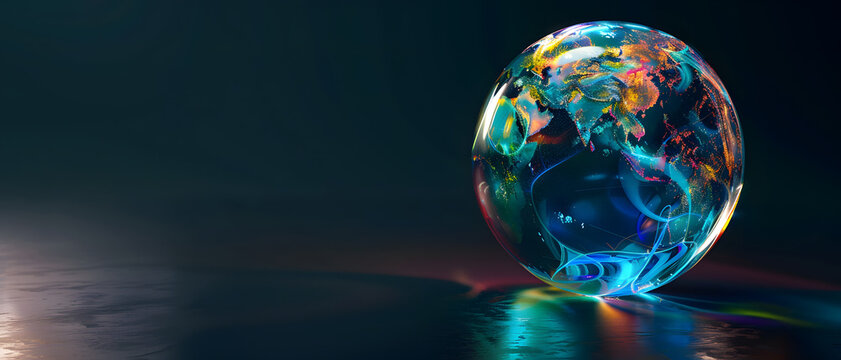 The third image presents a reflective globe with blue tones, invoking feelings of calmness and technological advancement
