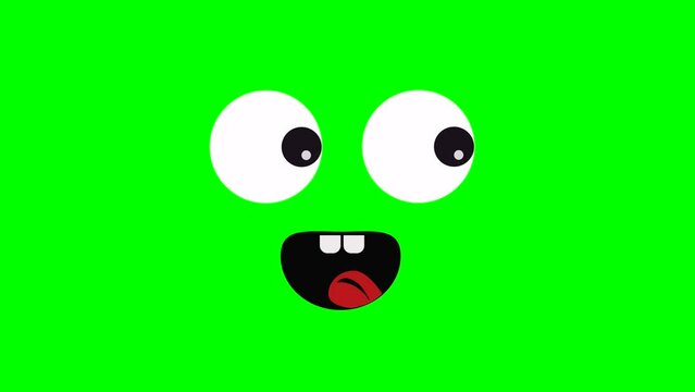 Cartoon scared scary eyes and talking mouth or funny face for side green screen insert, chroma key green screen motion graphics stock video 3D animation. Ultra high resolution.