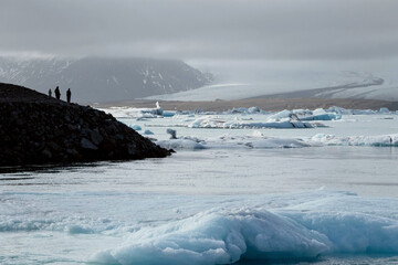 landscape of ice floating in Jokulsarlon glacier lagoon in Iceland 