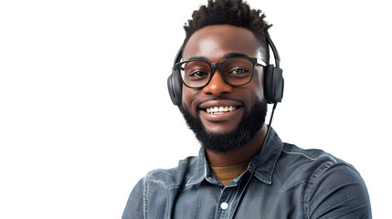 Obraz premium A cheerful male customer service representative isolated on a transparent background, PNG, Ai