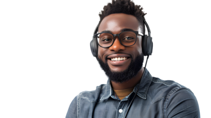 A cheerful male customer service representative isolated on a transparent background, PNG, Ai