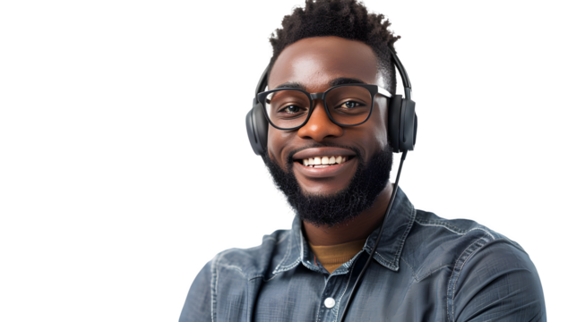 A cheerful male customer service representative isolated on a transparent background, PNG, Ai