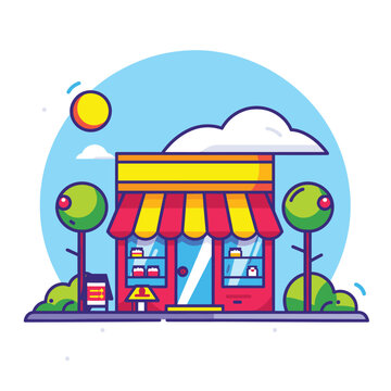 recommend clip art: Cute store flat vector cartoon illustration