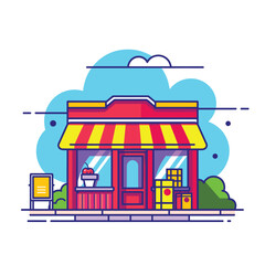Cute store flat vector cartoon illustration