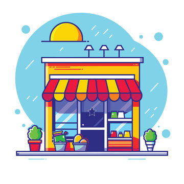 recommend clip art: Cute store flat vector cartoon illustration