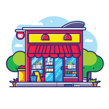 recommend clip art: Cute store flat vector cartoon illustration