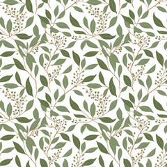 Seamless natural plant pattern with leaves