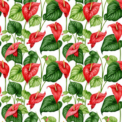 Seamless natural floral pattern with twigs and leaves