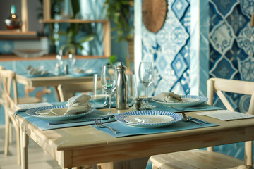 table setting in the restaurant interior light tones style