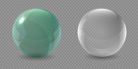 Realistic 3D transparent glass sphere. Soap bubbles realistic