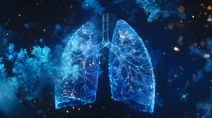 An intricate 3D rendering of human lungs set against a snowy and starry backdrop, expressing the beauty of biology and technology - obrazy, fototapety, plakaty