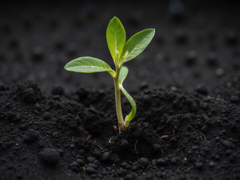 sprouting plant in a black soil