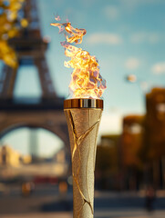 Olympic Games in Paris, Olympic torch with Eiffel Tower - 787294167