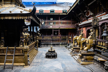 views of Hiranya Varna Mahavihar temple in kathmandu - obrazy, fototapety, plakaty