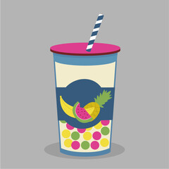Flat Design Illustration with Bubble Tea at Fruits Taste 