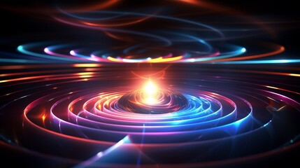 Obraz premium 3D geometric vortex in metallic tones, centered with a glowing neon orb