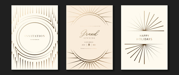 Obraz premium Luxury invitation card background vector. Golden elegant geometric shape, gold lines gradient on light background. Premium design illustration for gala card, grand opening, wedding, party invitation.
