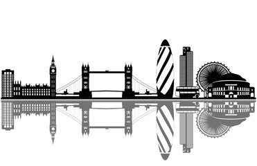 London skyline with bridge and tower with reflection illustration