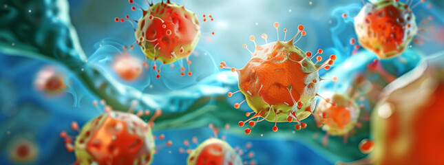 Virus Particles Microscopic Illustration
 - obrazy, fototapety, plakaty