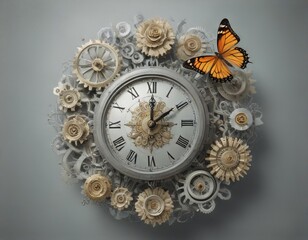 a butterfly clock has been decorated with flowers