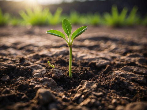 sprouting plant in a dry land