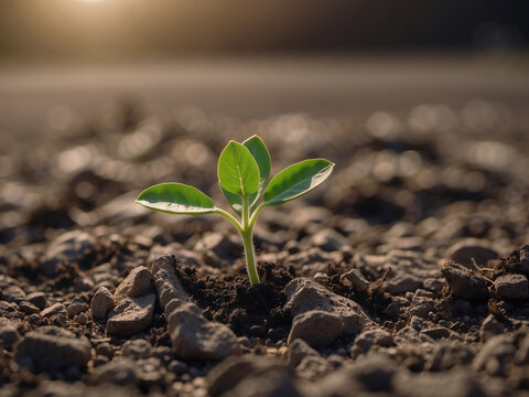 sprouting plant in a dry land