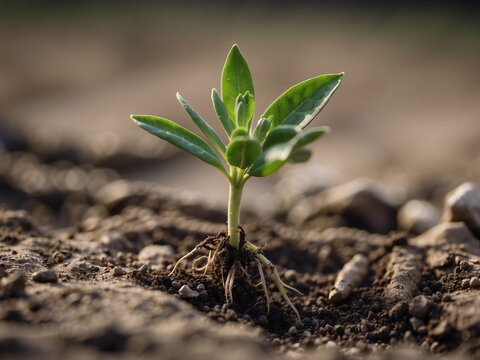 sprouting plant in a dry land