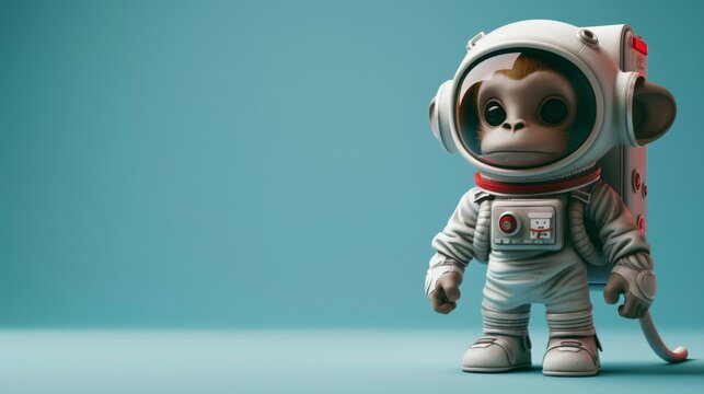 a toy monkey in a space suit with a skateboard