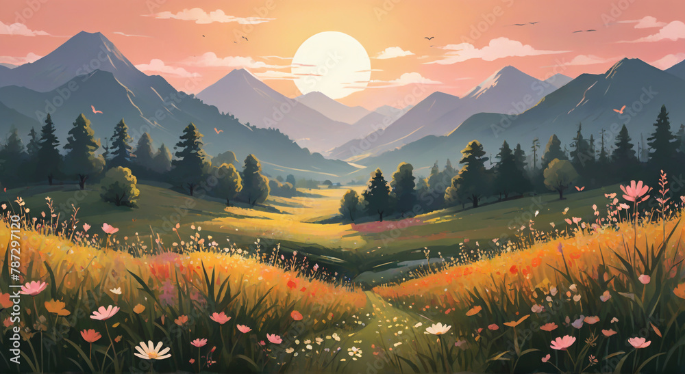 Wall mural sunset in the mountains