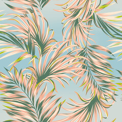 seamless tropical pattern with set os embroidery leaves hand drawn bold leaf and flower