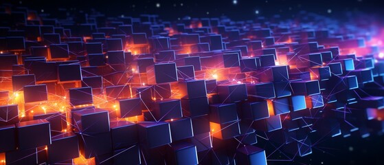 Abstract glowing grids with pulsating neon nodes and vivid connecting lines
