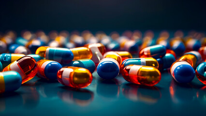 Compact Care: A Collection of Antibiotic Pill Capsules, the Unsung Heroes in Healthcare - obrazy, fototapety, plakaty