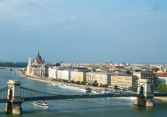 Aerial view of Szechenyi Chain Bridge in Budapest, Hungary