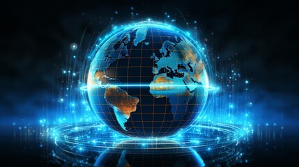 Obraz premium Animated globe with moving data streams, focusing on cybersecurity, in a photorealistic style,