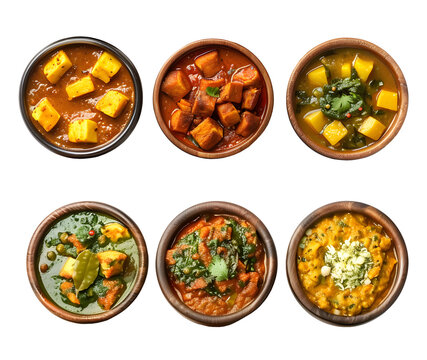 Group of Indian vegetarian dishes  on Transparent Background. Ai generated 