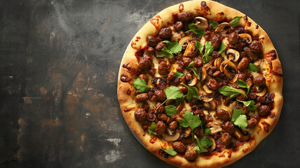 Sausage mushroom pizza with copy space - 787299305
