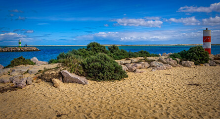 lighthouse on the beach, Fuseta, Portugal, Europe, February 2024,