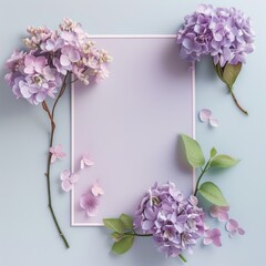 A beautiful arrangement of purple and lilac colored flowers on a pastel blue background.