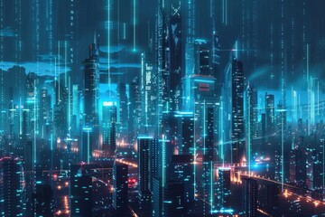 Fototapeta na wymiar Futuristic cityscape with glowing blue lines and technology concept. Generate AI image