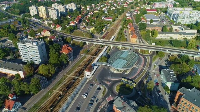 Crossing Over The Railway Track Zielona Gora Przejazd Aerial View Poland