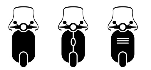 Motor scooter with windshield. Electric scooter or e-scooter. Battery, charge charging point. Modern ecology vehicle, e scooter logo. Motorcycle or motor bike. Windshields and mirrors on motor bicycle © MarkRademaker