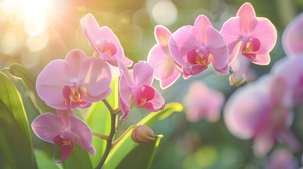 Beautiful pink orchid    phalaenopsis in the garden : Generative AI - obrazy, fototapety, plakaty