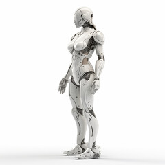 robot body, hyper realistic, unreal engine. modeled after a woman body. white background high fashion. 