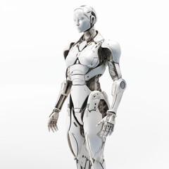 Fototapeta premium robot body, hyper realistic, unreal engine. modeled after a woman body. white background high fashion. 