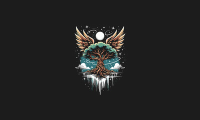 big tree with wings vector flat design