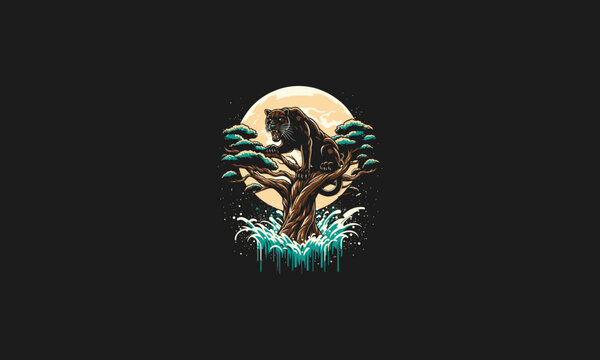 panther angry on tree vector mascot design