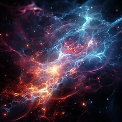 Detailed close-up of a neurogalactic node, electric pulses, cosmic dust swirling, mystical lighting, digital abstract collageslayered effectgreat for album covers