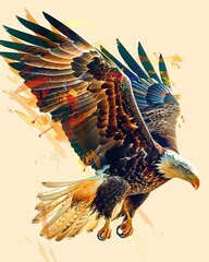 Illustrate the grace of a soaring eagle through detailed digital rendering techniques, blending wildlife photography with glitch art for a unique visual experience - obrazy, fototapety, plakaty