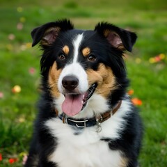 A charming, playful dog, is captured in this photograph. With a wagging tail and a joyful expression, dog has a fluffy coat and bright, curious eyes