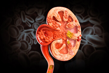 Nephrolithiasis kidney stones disease, medical concept. 3d illustration